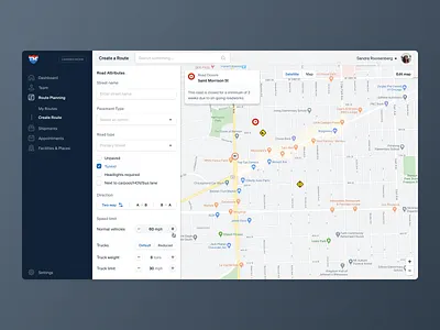 TruckMap application dashboard design saas app ui user experience user interface ux