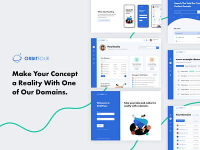 OrbitFour Domain Portal brand brand design branding bright clean design domain domain registrar illustration minimal typography ui ux