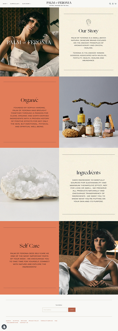 Palm of Feronia "About" Page Design - by Perle Studios branding ecommerce shopify skincare web design webdesign website website design