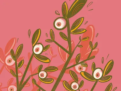 plants watching us abstract eye eyes floral illustration olive olive branch plants sketch