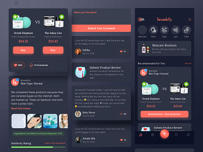 Brandefy | Dark Mode app design beauty app brandefy comment dark mode design make up makeup mobile app mobile app design mobile design mobile ui rating redesign concept review ui ui design visual design