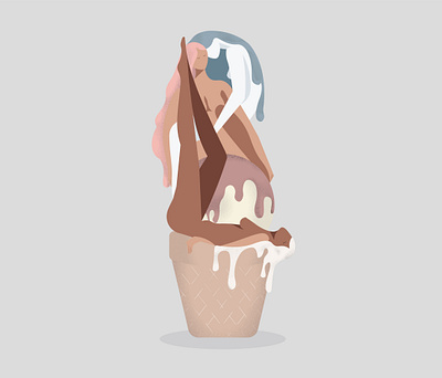 Lady Cone body character color dessert drip dripping food food illustration hair human body icecream illustraion illustration art lady skin woman