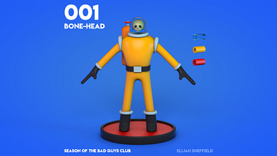 The Bone-Head 3d 3dart badguy character cinema4d design illustration lowpoly materials modeling plastic props simple toy turnaround vinyl toy