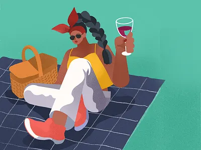 Picnic Time! 2d branding cartoon character design daily illustration design drawing drink flat flat design illustration illustrator park picnic procreate vector art wine woman