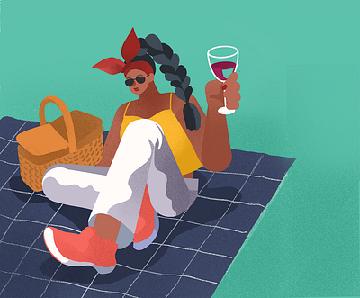 Picnic Time! 2d branding cartoon character design daily illustration design drawing drink flat flat design illustration illustrator park picnic procreate vector art wine woman