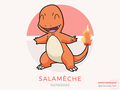 Salamèche - Poktober 2020 challenge charmander deux draw drawing illustration illustrator october pokemon pokemon art poktober poktober2020 salamèche second two vector