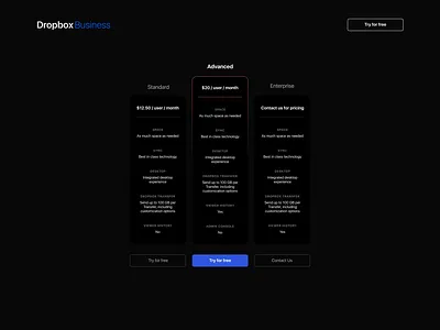 Hierarchy in Pricing Tiers for Dropbox color dark mode design ui ux ux design