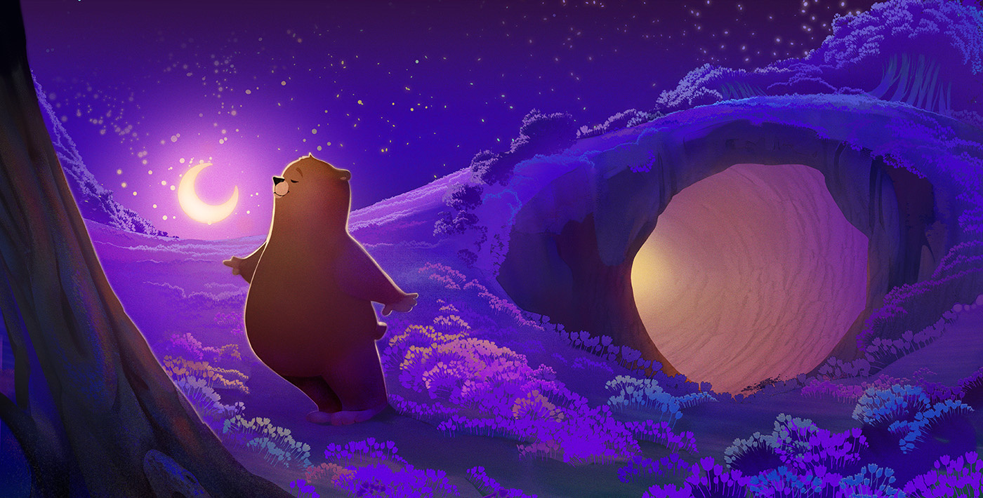 Oliver the Beagle's Magical Night Journey #3 bear childrens book environment illustration moon night