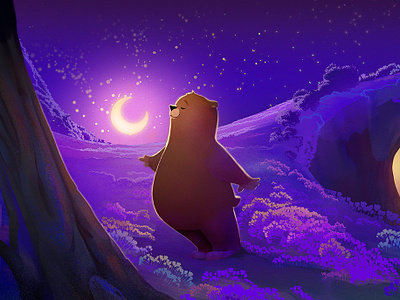 Oliver the Beagle's Magical Night Journey #3 bear childrens book environment illustration moon night