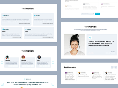 Testimonials section - Zeus Web UI Kit block feedback review section testimonial testimonials ui kit web web ui kit