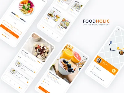 FoodHolic app delivery app food app mobile app design mobile ui online shopping orange order food shopping app soft ui