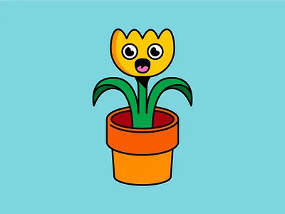 Fun Flower branding color design eyes face flat flower garden icon illustration leaf logo mouth nature pedal plant pot supplies tree vector