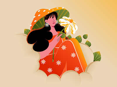 Daisy Dream challenge character character design clouds colourful daisy design digital dream female female character flower illustration lady leaves nature texture ui vector illustration women
