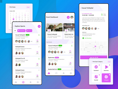 (Design Feedback) Sports Event App Concept app color colorful concept dashboard design event fitness iphonex light list location mobile modern sport sports ui ui design ux