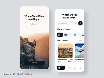 Travelling App Design app branding design graphic design minimal mountain sea traveling app ui ui ux ux