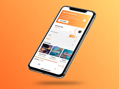 Audio Streaming Profile Page (Upgrade Flow) app audio audio app audiobook listen minimal orange page podcast premium profile purchase songs soundcloud stream streaming subscription upgrade