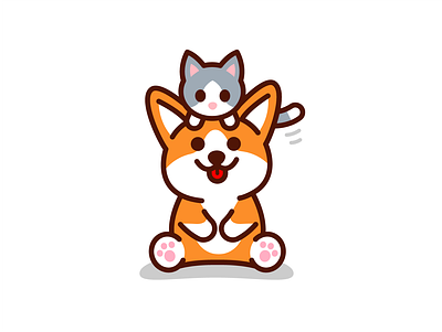 Chewy & Co - Dog and Cat adorable animal branding cartoon cat character corgi cute flat funny graphic design icon design illustration kawaii kitty logo mascot outline sweet vector