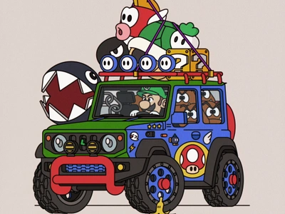 Mario Kamping adobe illustrator car fanart illustration japan jimny luigi mariokart mushroom nintendo suzuki vector