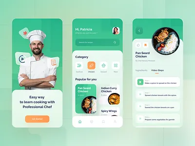 Recipes App app blur chef clean design food gradient green ios recipe recipe app tutorial ui ux