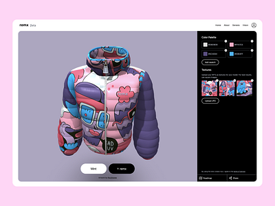 remx puffer jacket 3d crypto design design tool digital wearables illustration layout nfts ui web3