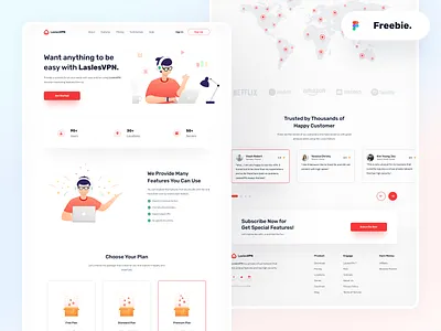 🚀FREE-Landingpage-LaslesVPN clean design community company figma freebie freebie friday header illustration internet landing page location marketing red server service ui ux uidesign vpn website work