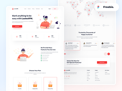 🚀FREE-Landingpage-LaslesVPN clean design community company figma freebie freebie friday header illustration internet landing page location marketing red server service ui ux uidesign vpn website work