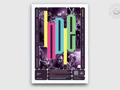 Indie Fest Flyer Template V10 alternative band classy concert design elegant festival flyer gig guitar inie jazz layout live music musician performer poster rock template