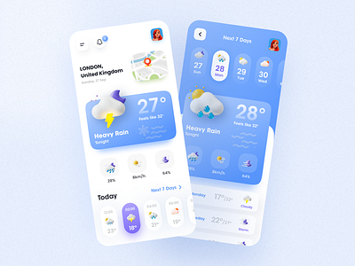 Mobile application - Weather App 3d 3d ui app app design app ui calendar app calender clean clean ui color design flat imran minimal rainy todo app todo list user experience weather weather app