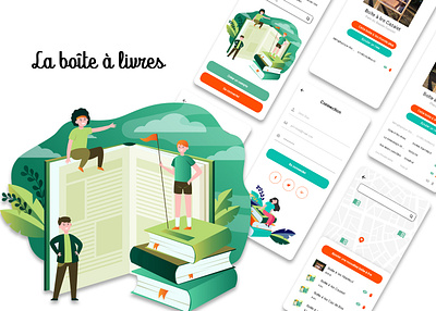La boite à livres app application architecture information design ecologie illustration livres ui uidesign ux uxdesign xd