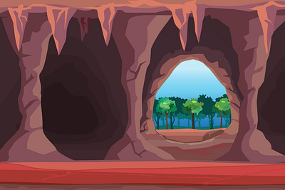 Cave entrance at forest background cave cavern deep explorer game geology hole illustration nature rock scene stalagmite stone tunnel vector