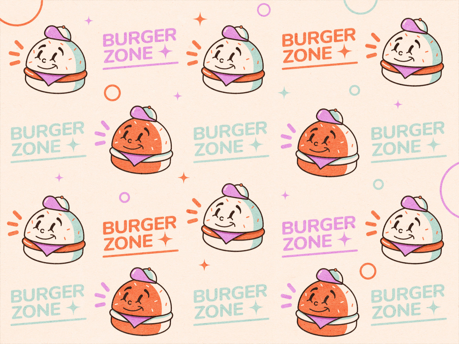 Burger Zone 1930 1930s 30s brand identity branding burger logo burger pattern cartoon character fastfood food food truck illustration logo old cartoon old school pattern restaurant retro signage vintage