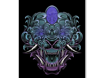 lion style japanese animal art artwork design drawing graphic art illustration illustrator japan japanese art japanese style ornament