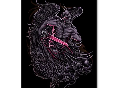 skulled rider koi art artwork design drawing graphic art illustration illustrator koi koi fish ornament skull skull art