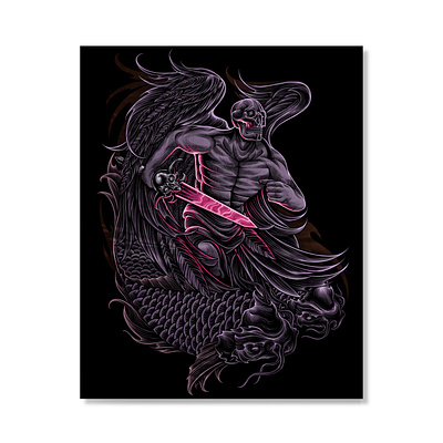 skulled rider koi art artwork design drawing graphic art illustration illustrator koi koi fish ornament skull skull art
