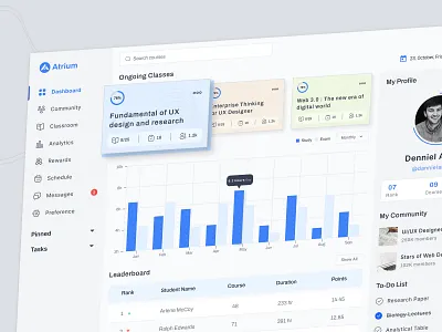 ATRIUM - EdTech Platform UI/UX Design analytics community dezzlab e learning e learning application edtech edtech app edtech platform gamification leaderboard online course online education online learning product design schedule to do list uiux design video editor web application web design