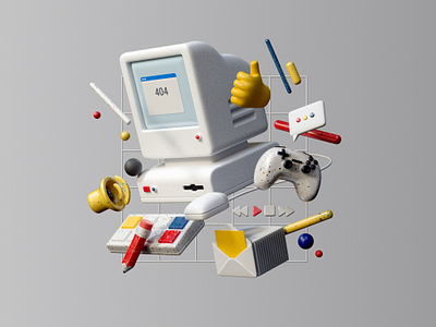 PC Things 3d bauhaus c4d cinema4d clean colorful composition design dribbble gaming graphic design icon icons illustration mail minimal minimalistic pc playful render