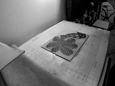 Happy Palm Tree process illustration linocut print print process printmaking woodcut