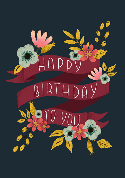 Happy Birthday Banner flowers greetings card illustration illustrator spd surface pattern design