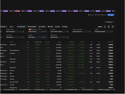 RuByfi Stock Screener app apple buttons dashboard dropdowns filters finance fintech minimal sorting stock market stocks ui user interface ux