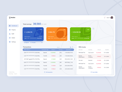 Web app for financial management Wallet clean dashboad financial management money purse ui uidesign uiux wallet webapp webdesign white