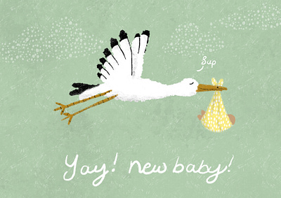 New Baby Crane art licensing baby bird crane greetings card illustration illustrator new baby procreate spd surface pattern design