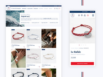 Webdesign - Le Vent à la Française accessories accessory blue bracelets collection page e commerce design france french jewelry lifestyle lifestyle brand lookbook made in france online store product grid product page product slider red sea slider