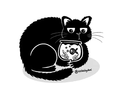 Inktober 2020 cat and fish Day 1 cat catlover fish inktober2020