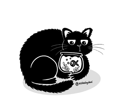 Inktober 2020 cat and fish Day 1 cat catlover fish inktober2020