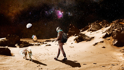 Taking some fresh air design doggo earth fly futuristic galaxy lights photo manipulation photography planet space spaceman spaceship stars taxi