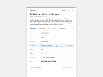 Record Details Redesign details enterprise feature fields planning product management project project management redesign roadmap saas strategy tabs ui user interface user story ux