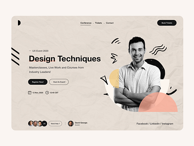 Web UI book ticket clean conference conferences event landing page online class product design register typography ui ui ux user experience user interface ux ux class website website concept website design white