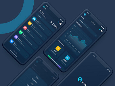 Dark Mode for Quick Mobile App app clean dailyui dark dashboard design interface ios mobile night payment platform screens ui uiux ux