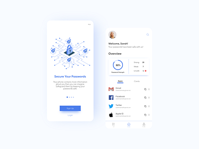 Password Manager App analytics app app designers blue app homescreen mobile app design mobile ui password manager security app ui design user interface design