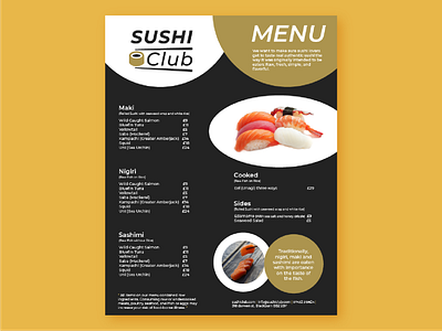 Sushi Club Menu branding food menu sushi menu